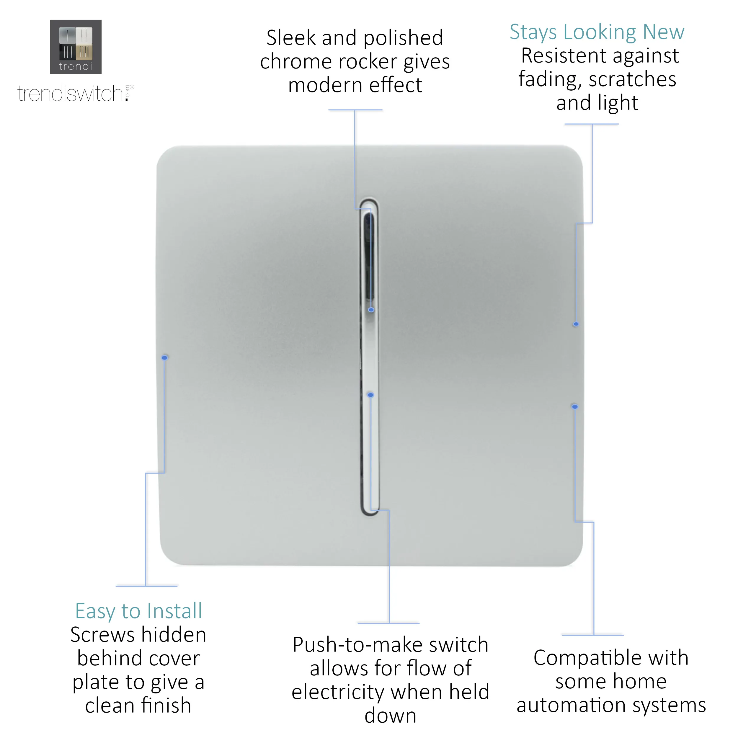 1 Gang Doorbell Silver ART-DBSI  Trendi Platinum Silver